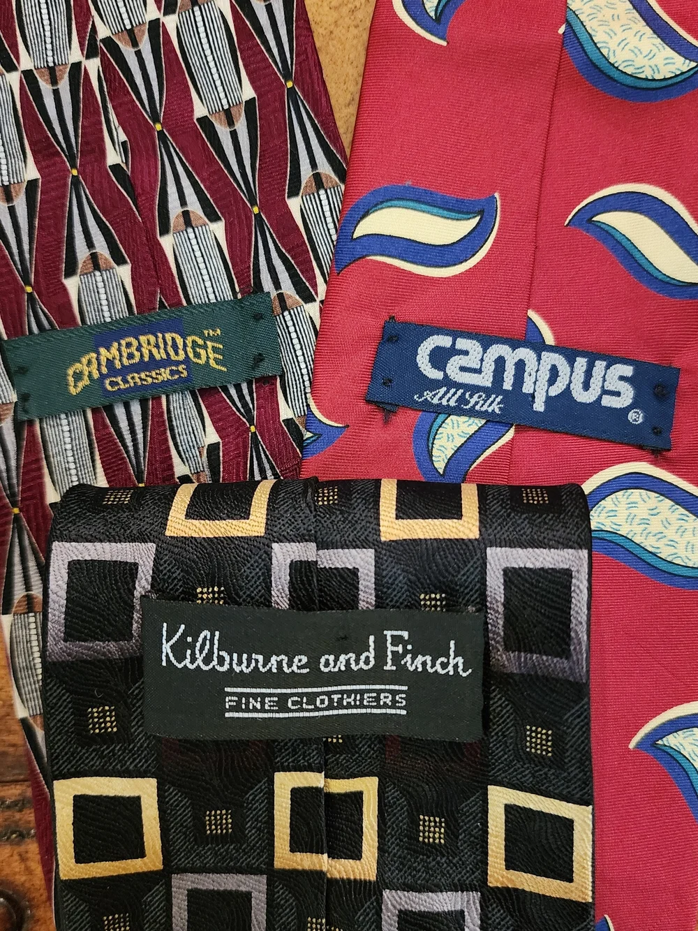 3pc 100% Silk Men’s Tie Lot Kilburne & Finch Campus Cambridge Classics Geometric